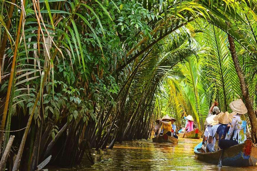 Ngồi thuyền khám phá Cồn Quy. Ảnh: sưu tầm