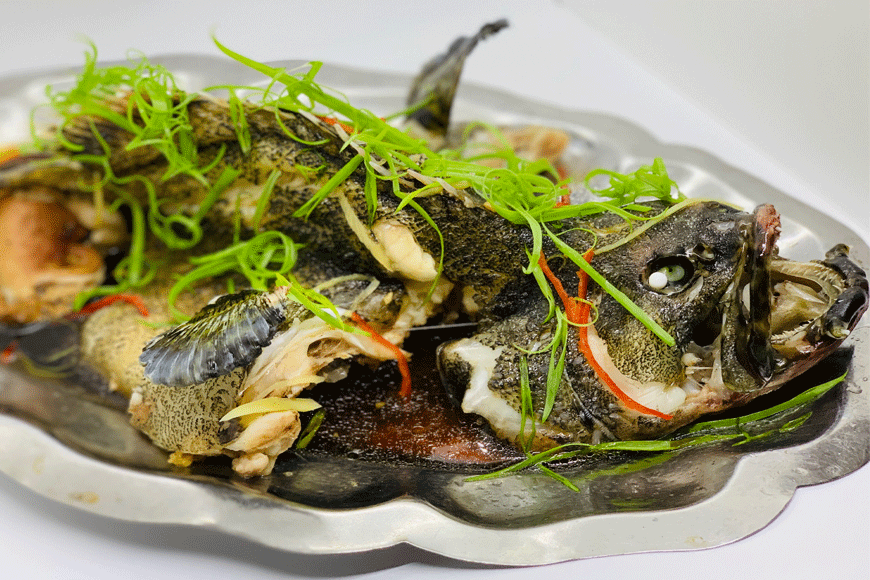 Cá mú hấp xì dầu. Ảnh: sưu tầm