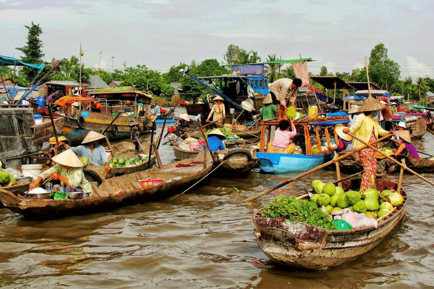 Tổng quan về chợ nổi Cái Bè. Ảnh: sưu tầm