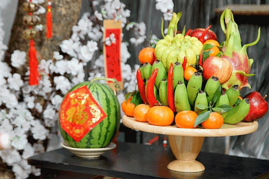 Mâm ngũ quả đặc trưng của người miền Bắc. Ảnh: sưu tầm